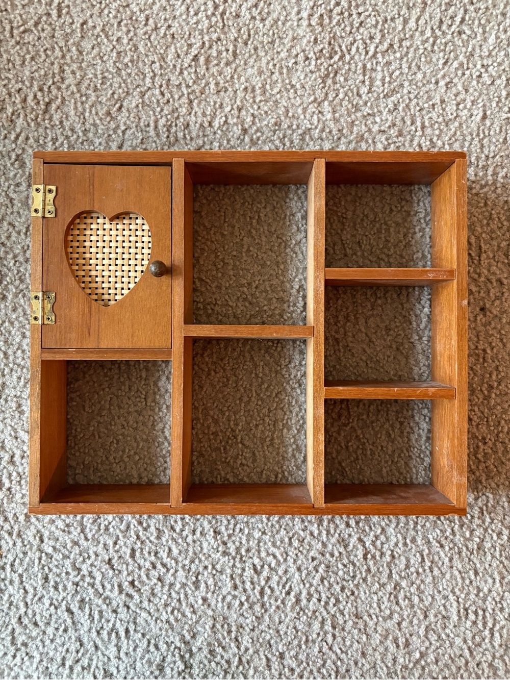 Vintage Wooden Trinket Shelf with Heart Door - Cottagecore Shelf Natural Brown